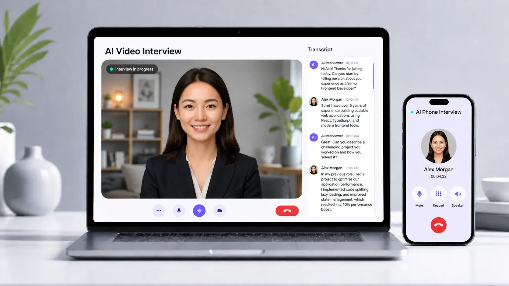 Candidate completing an AI video interview with a phone interview option
