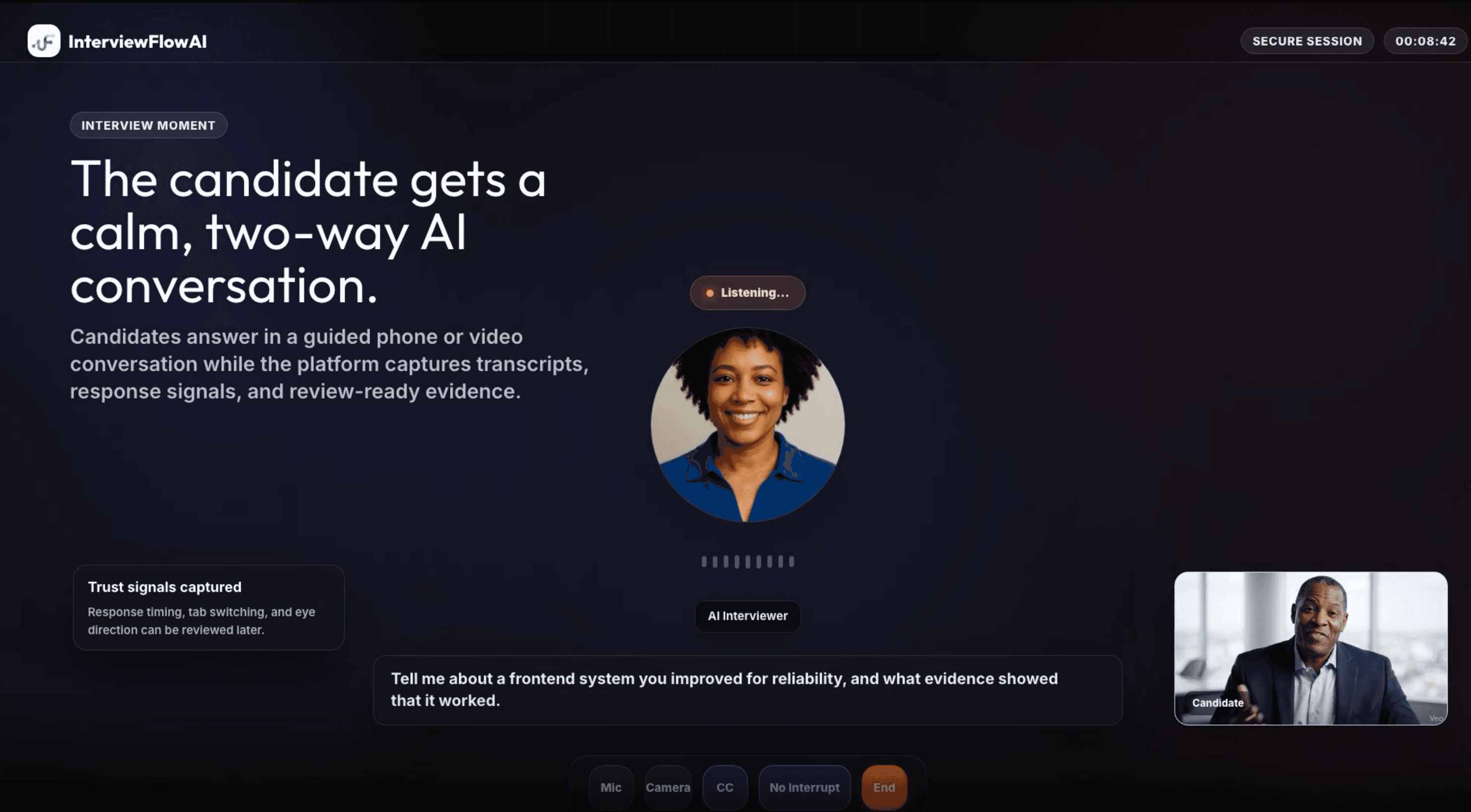 InterviewFlowAI video interview screen